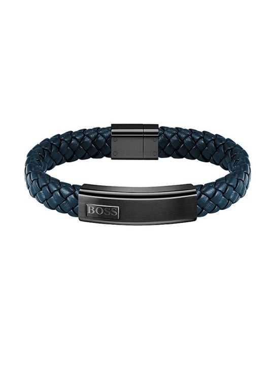 Hugo Boss scuro blu in pelle bracciale Lander 1580179M uomo nero blu 0029