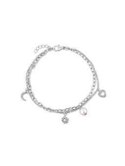 JwL Luxury Pearls Double sterling argento bracciale con charm e Genuine perla JL0802 donna 0802