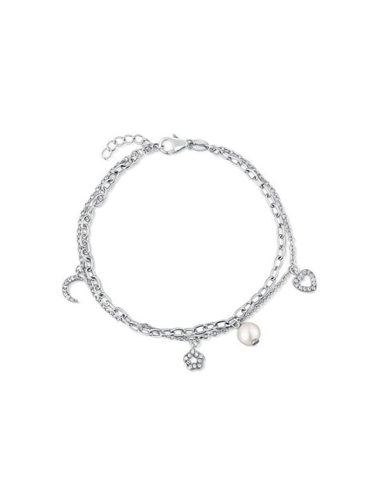 JwL Luxury Pearls Double sterling argento bracciale con charm e Genuine perla JL0802 donna 0802