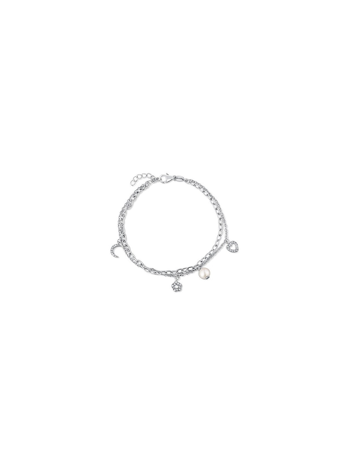 JwL Luxury Pearls Double sterling argento bracciale con charm e Genuine perla JL0802 donna 0802