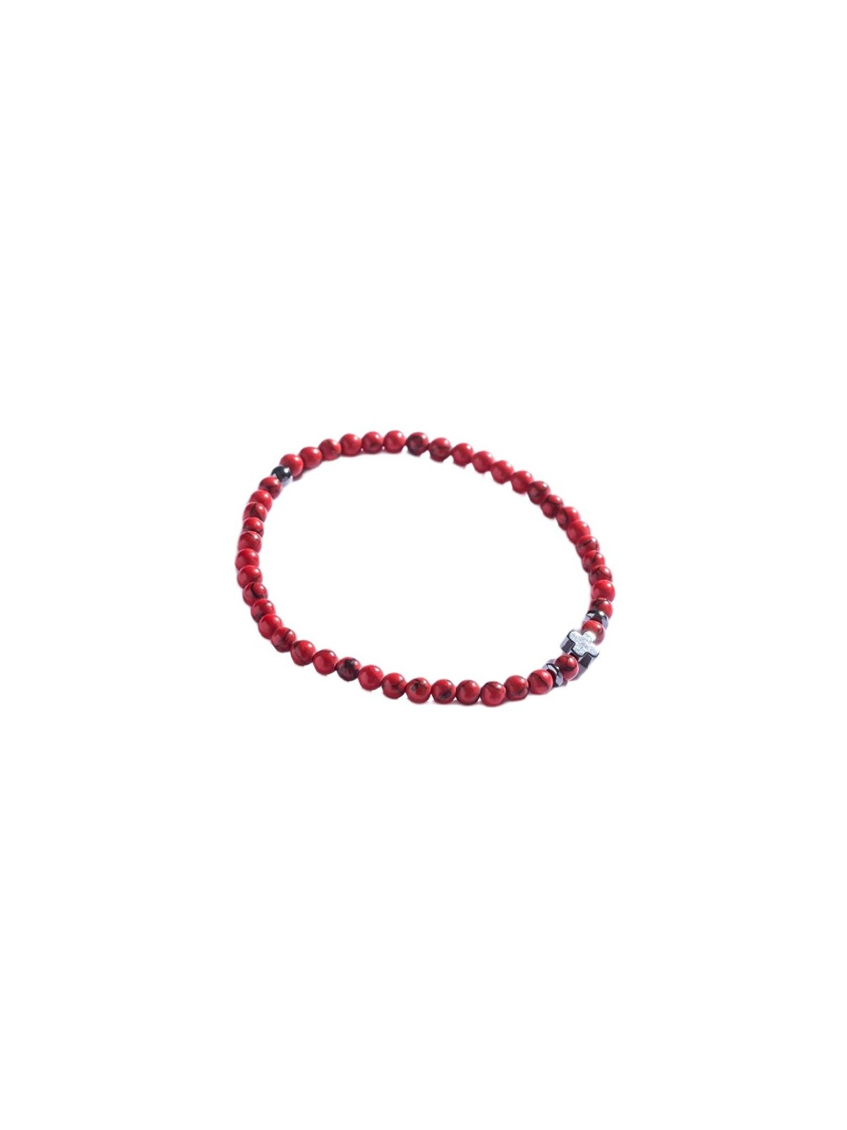 Marc Malone Modern beaded bracciale uomo MCGB5098 uomo nero rosso argento 0249
