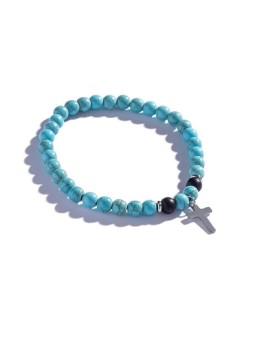Marc Malone uomo beaded bracciale con turchese incrocio MCGB5096 uomo nero argento turchese 0279