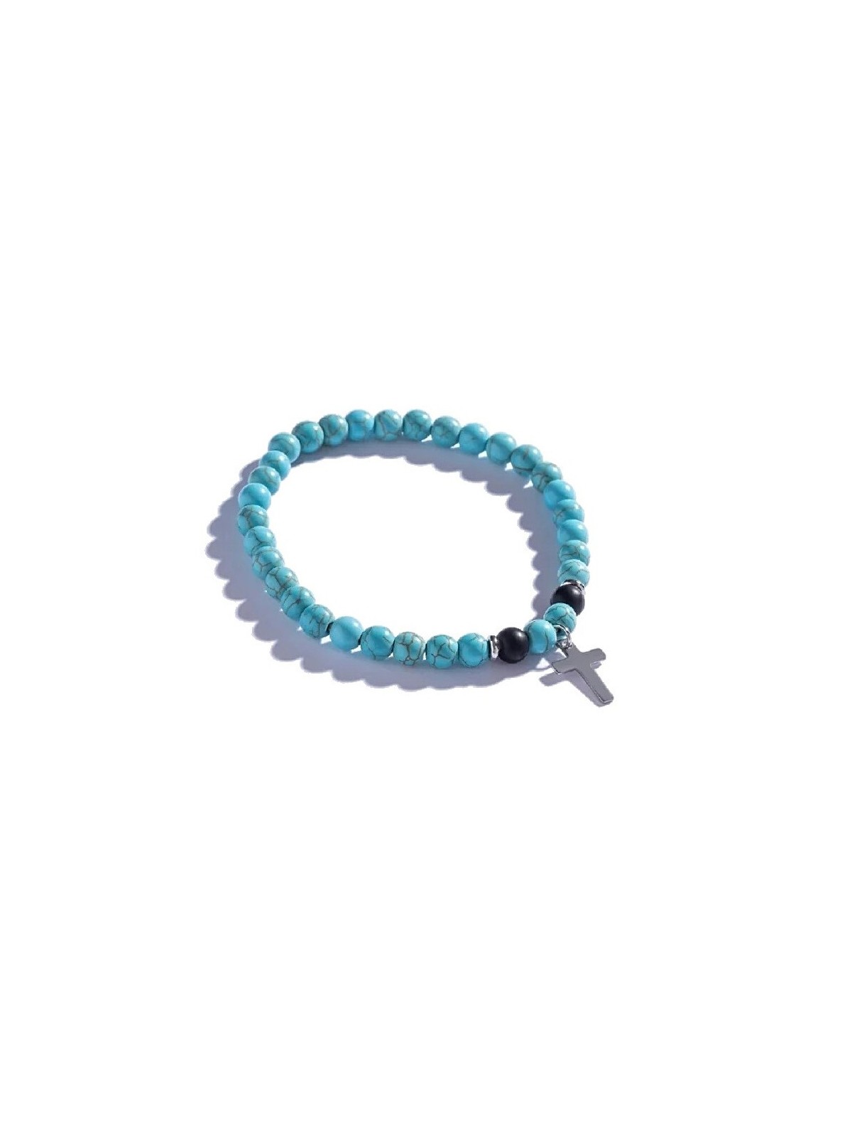 Marc Malone uomo beaded bracciale con turchese incrocio MCGB5096 uomo nero argento turchese 0279