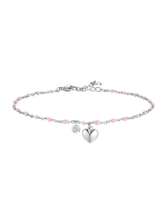 Luca Barra acciaio cavigliera con rosa perle cuore CV156 donna trasparente rosa chiaro argento 0043