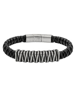 Police elegante pelle bracciale uomo PEJGB2112302 uomo nero argento 1126