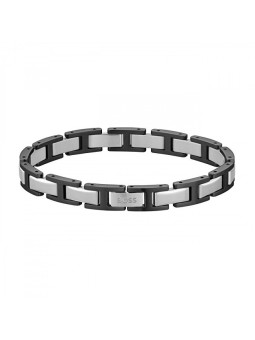 Hugo Boss elegante acciaio bracciale uomo Nolan 1580794 uomo nero argento bianco 0452