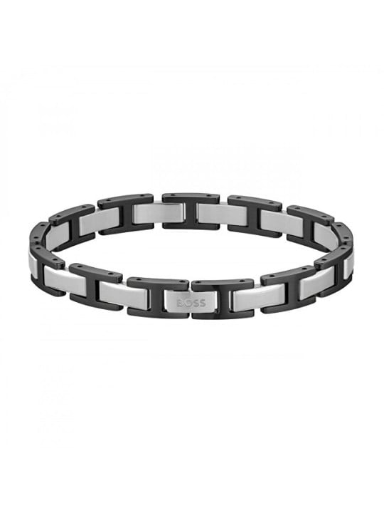 Hugo Boss elegante acciaio bracciale uomo Nolan 1580794 uomo nero argento bianco 0452