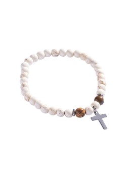 Marc Malone Beaded bracciale con jasper e howlite incrocio MCGB5097 uomo marrone argento bianco 0356