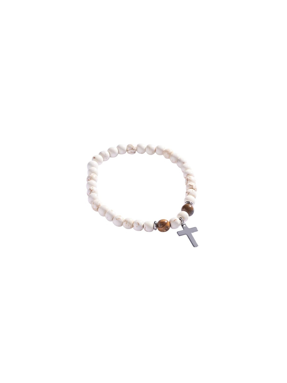 Marc Malone Beaded bracciale con jasper e howlite incrocio MCGB5097 uomo marrone argento bianco 0356