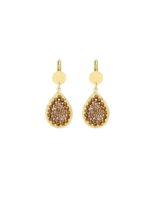 Sàntibé champagne goccia pendente orecchini mini Ysé mini YSÉ-CHAM-BO donna beige marrone oro 0008