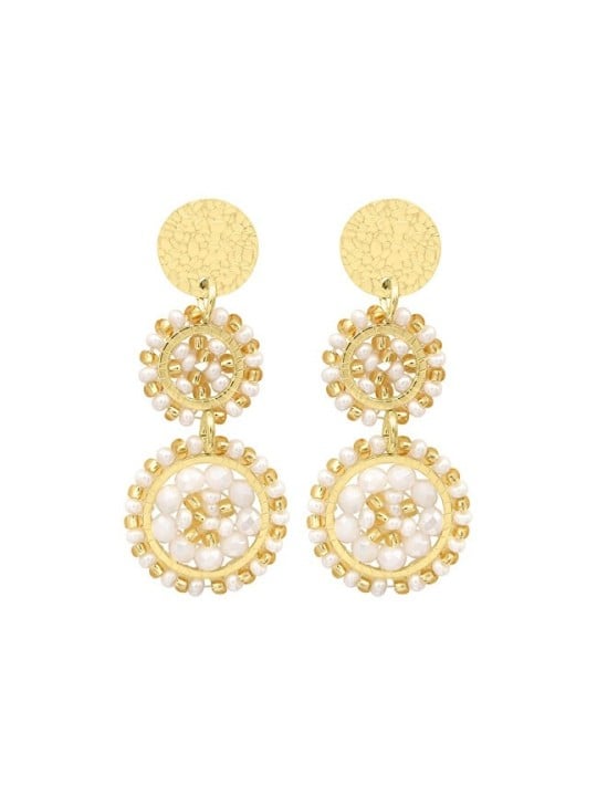 Sàntibé mini Mila Blanc dorato beaded pendente orecchini mini MIL-BLAN-BO-2 donna oro bianco 0037