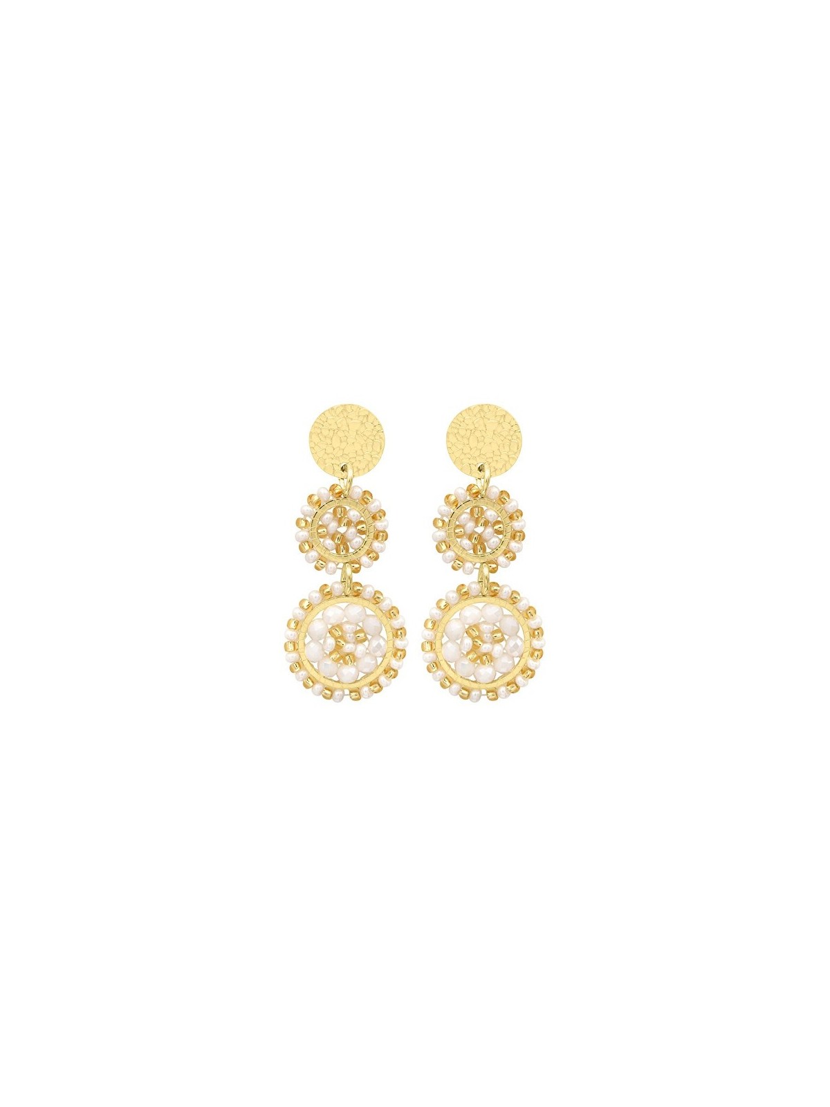 Sàntibé mini Mila Blanc dorato beaded pendente orecchini mini MIL-BLAN-BO-2 donna oro bianco 0037