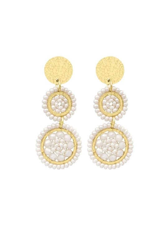 Sàntibé mini Mila Blanc beaded pendente orecchini mini MIL-BLAN-BO-1 donna oro bianco 0036
