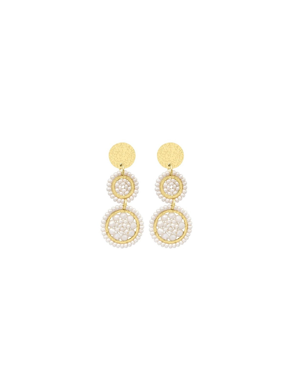 Sàntibé mini Mila Blanc beaded pendente orecchini mini MIL-BLAN-BO-1 donna oro bianco 0036