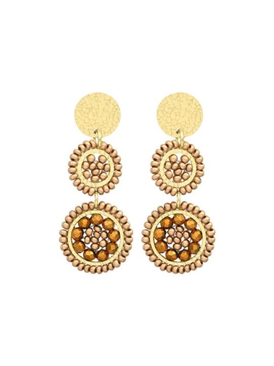 Sàntibé mini Mila champagne beaded pendente orecchini mini MIL-CHAM-BO donna beige marrone oro 0039