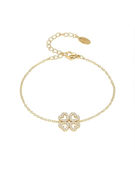 Troli donna placcato oro bracciale quadrifoglio trifoglio con zirconi oro donna trasparente oro 4729