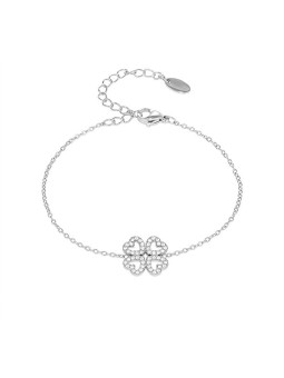 Troli donna acciaio bracciale quadrifoglio trifoglio con zirconi argento donna trasparente argento 4728