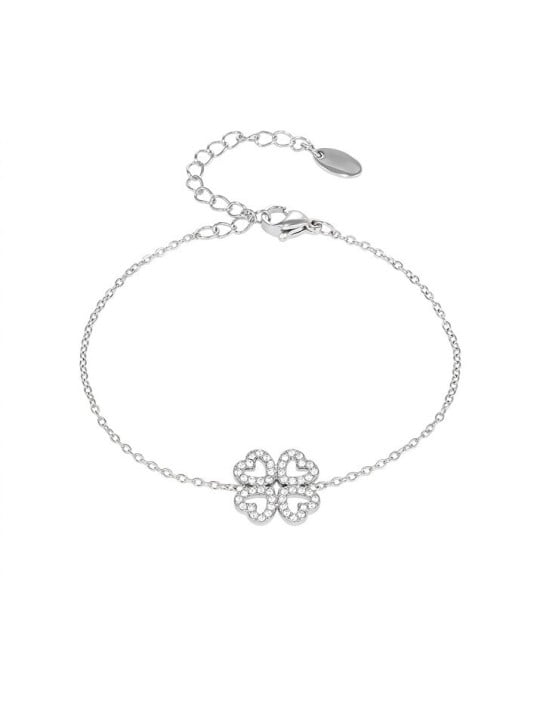 Troli donna acciaio bracciale quadrifoglio trifoglio con zirconi argento donna trasparente argento 4728