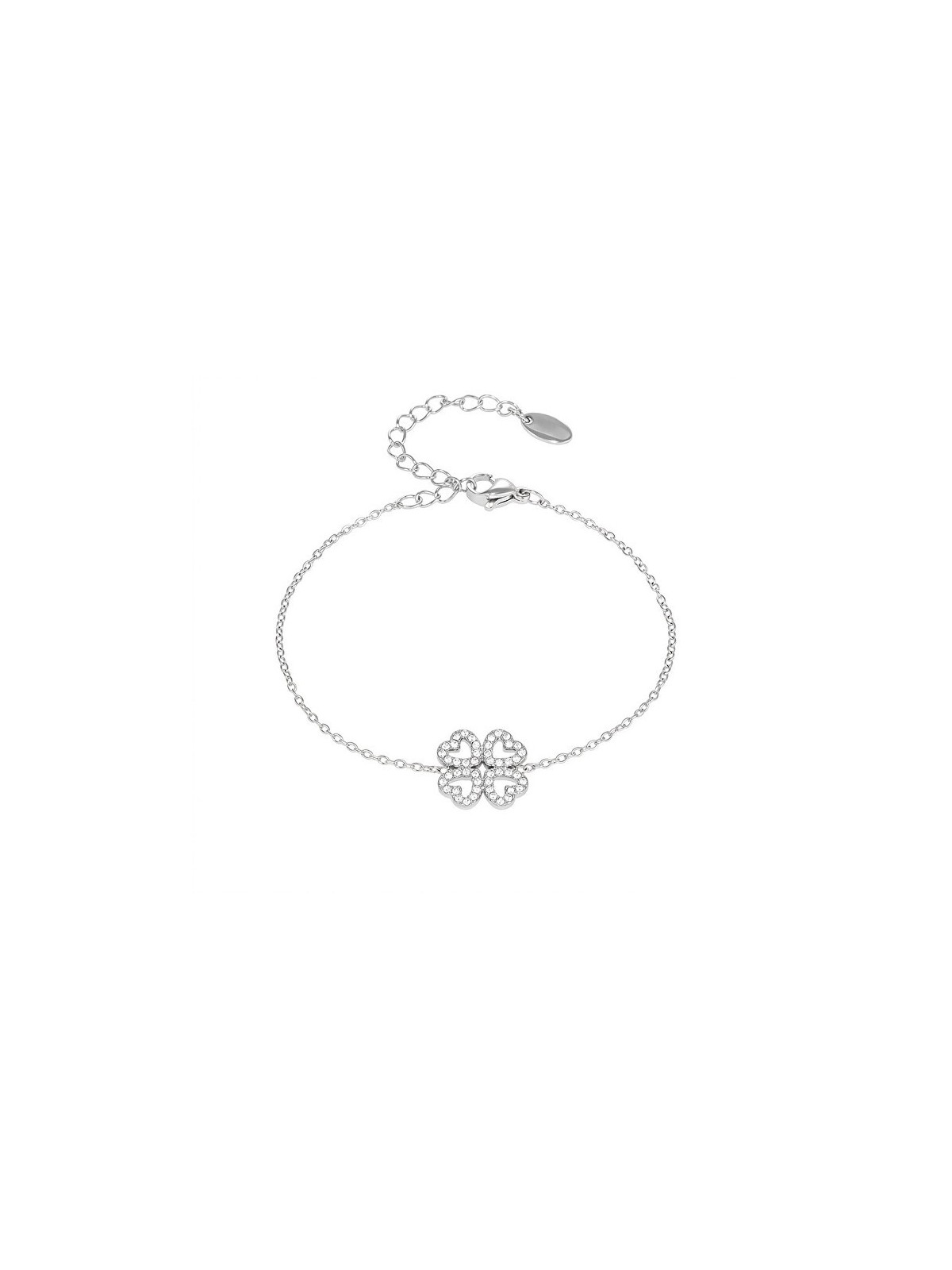 Troli donna acciaio bracciale quadrifoglio trifoglio con zirconi argento donna trasparente argento 4728