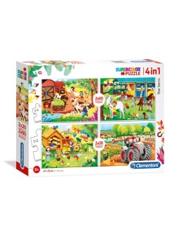 Clementoni SuperColor 4 in 1 Puzzle La Fattoria 2 x 20 2 x 60