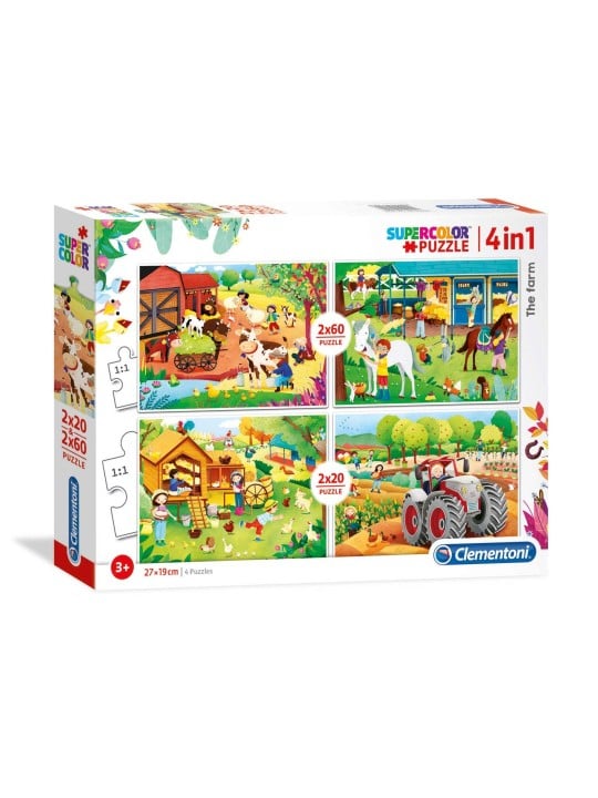 Clementoni SuperColor 4 in 1 Puzzle La Fattoria 2 x 20 2 x 60