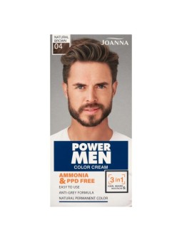 JOANNA Power Men Color Cream 3in1 Tintura per capelli barba baffi per uomo 04 Marrone naturale 30g