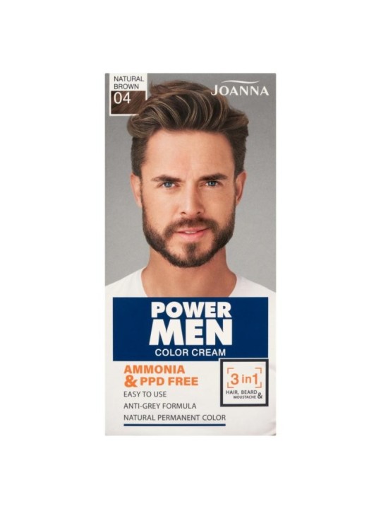 JOANNA Power Men Color Cream 3in1 Tintura per capelli barba baffi per uomo 04 Marrone naturale 30g