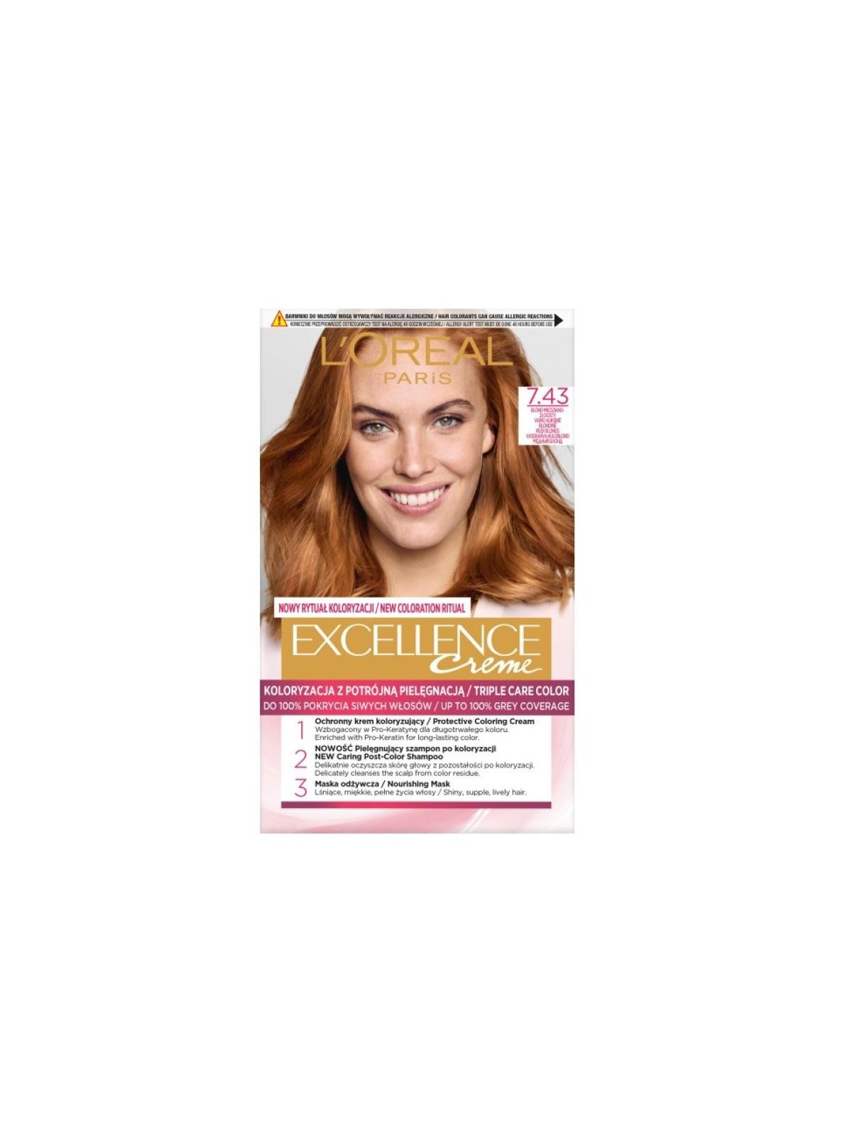 Tintura per capelli Excellence Creme 7.43 Biondo Rame-Dorato