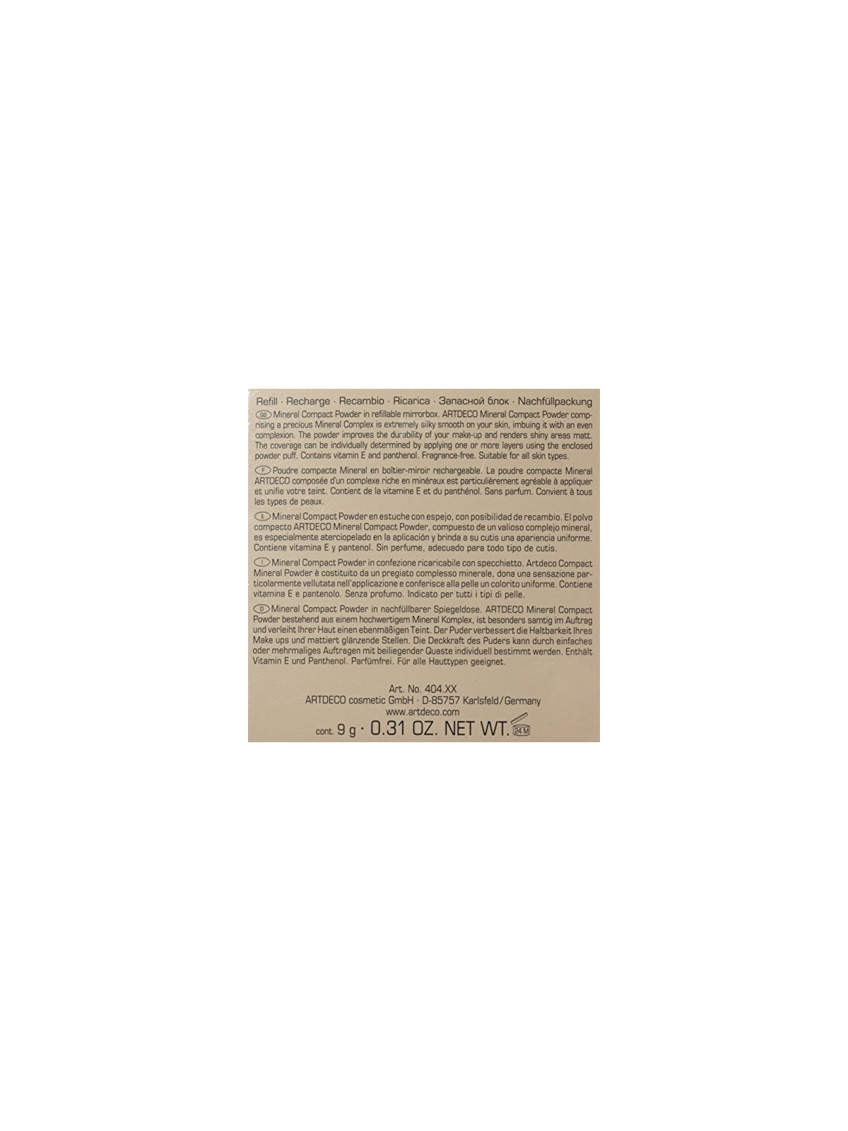 Artdeco Cipria compatta minerale 9 g donna 20 Neutral Beige