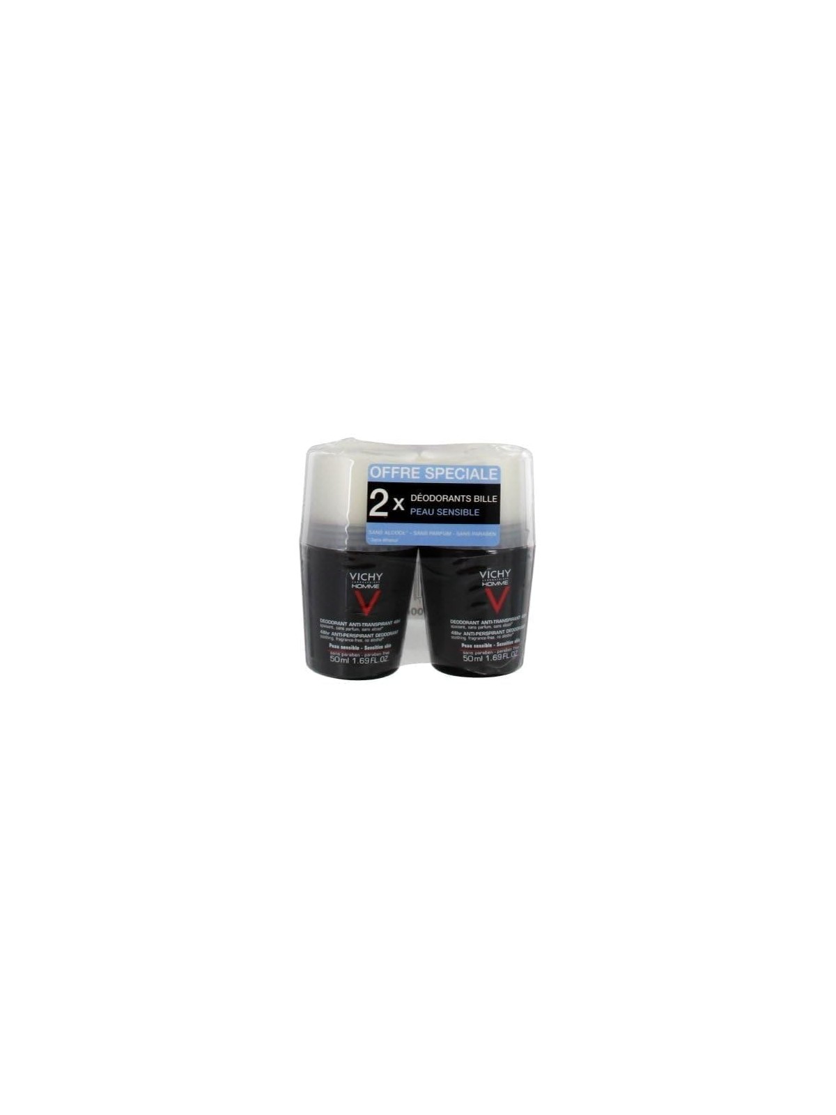 Vichy Men Homme 48H Deo roll-on Anti-Traspirante Extra Sensitive 2 pz Deodorante per pelli sensibili uomo 50ml