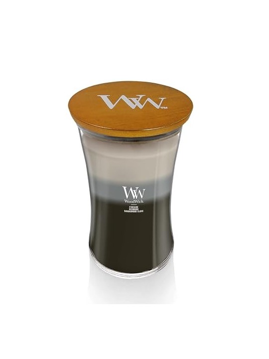 WoodWick Candela Profumata Trilogy Pino Rosso Sandalo e