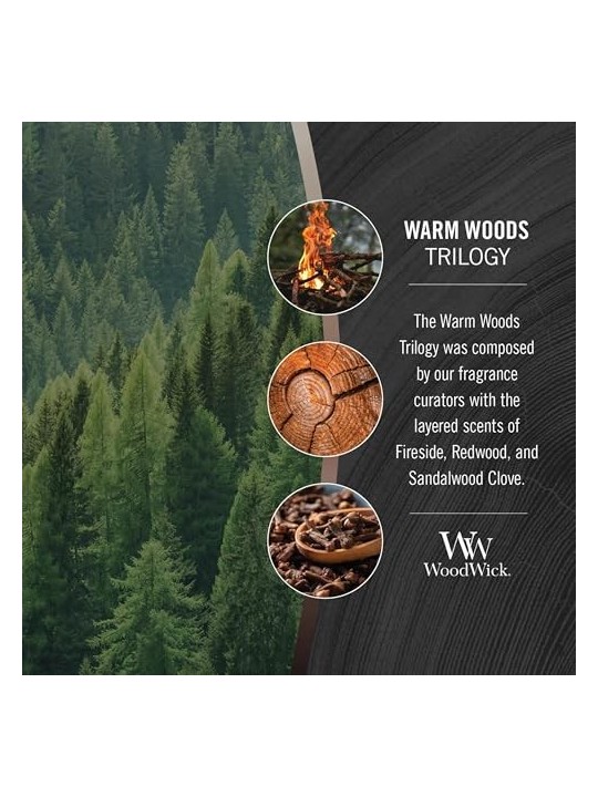 WoodWick Candela Profumata Trilogy Pino Rosso Sandalo e