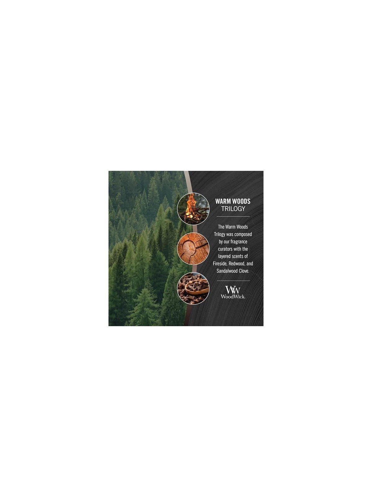 WoodWick Candela Profumata Trilogy Pino Rosso Sandalo e