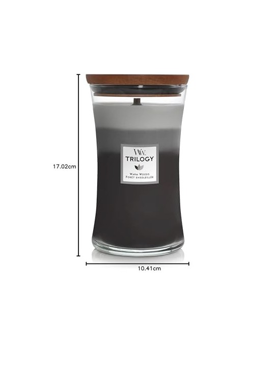 WoodWick Candela Profumata Trilogy Pino Rosso Sandalo e