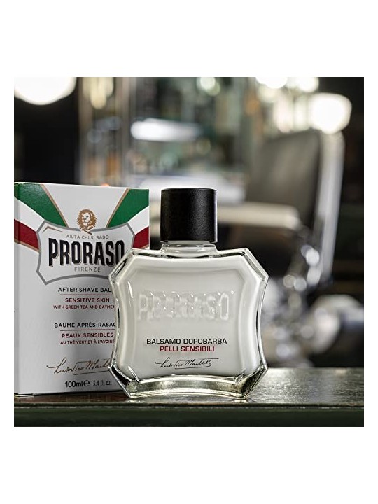 Balsamo Dopobarba Bianco Proraso per pelli sensibili al t verde uomo 100ml