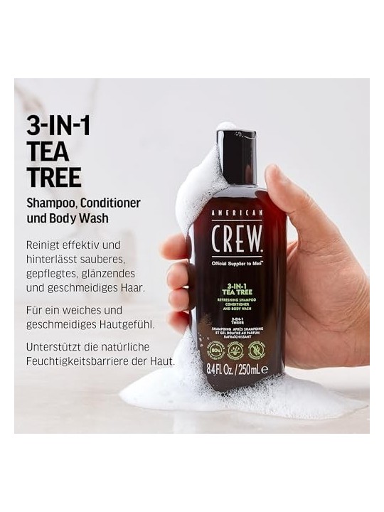 American Crew Tea Tree 3In1 Shampoo Conditioner & Body Wash uomo 450ml
