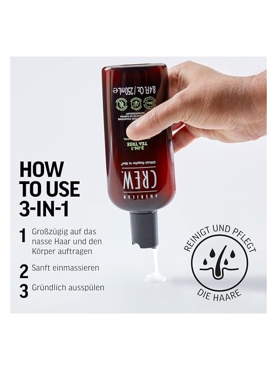American Crew Tea Tree 3In1 Shampoo Conditioner & Body Wash uomo 450ml