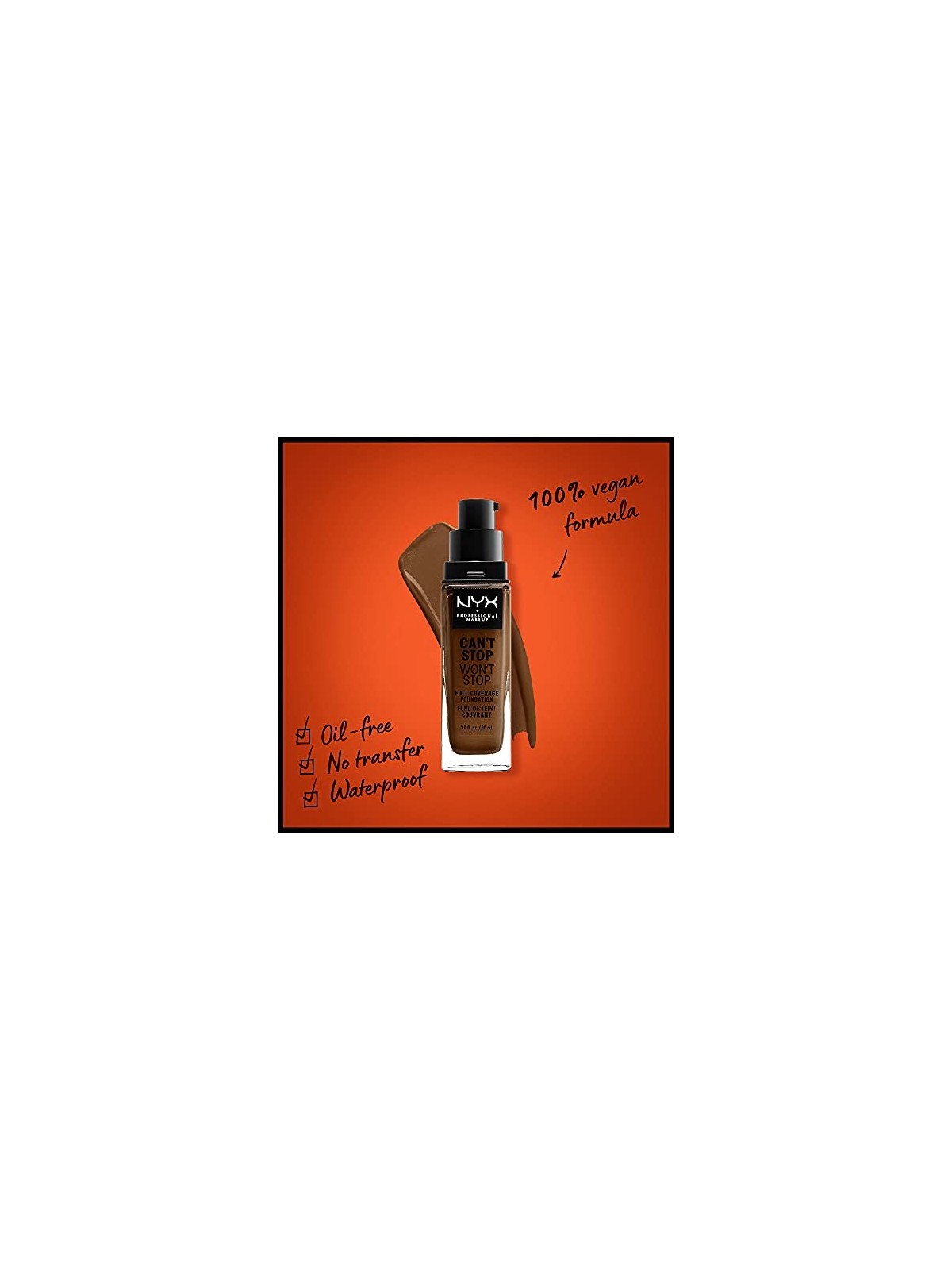 Nyx Professional Make Up NON PUO FERMARSI NON SMETTERA fondotinta copertura totale nwalnut unisex 30ml