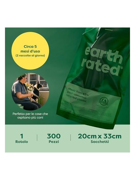 Earth Rated ROLLO sacchetto per animali domestici distributore senza profumo 300 unit unisex