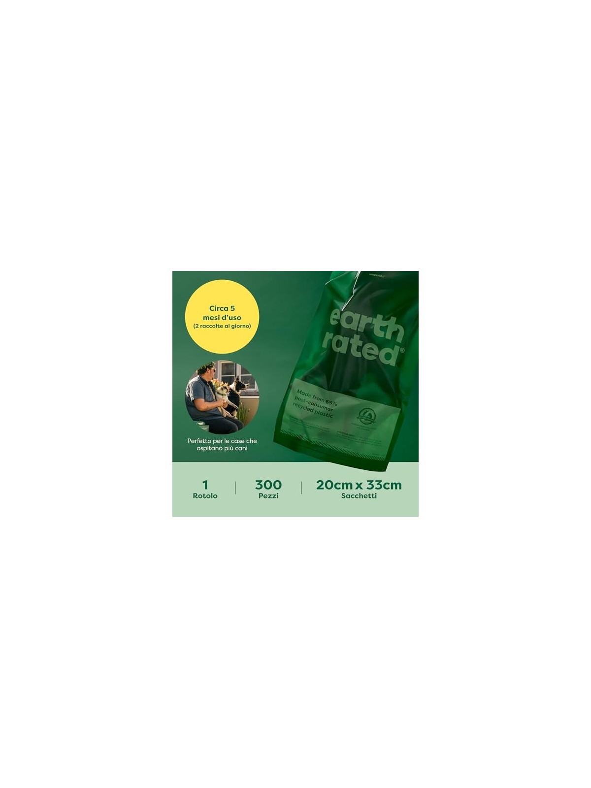 Earth Rated ROLLO sacchetto per animali domestici distributore senza profumo 300 unit unisex