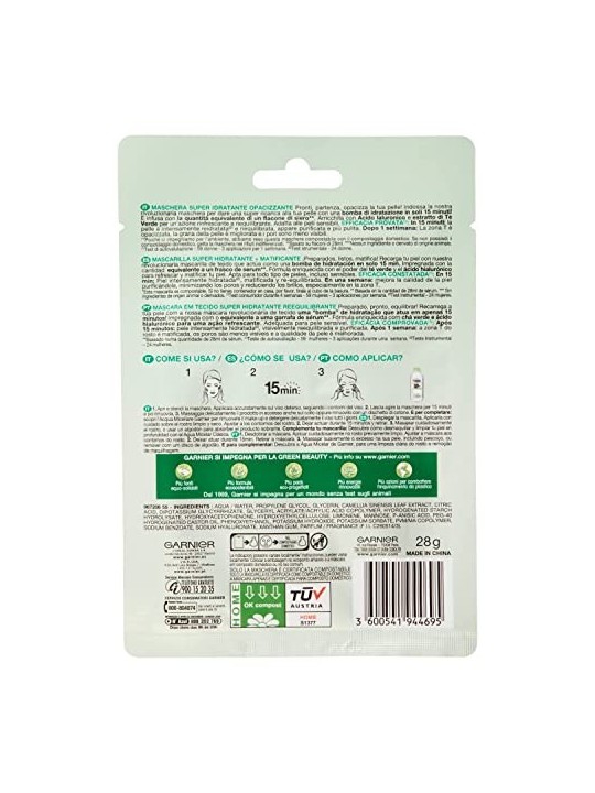 Maschera viso idratante opacizzante Garnier SKINACTIVE HYDRABOMB 28 gr