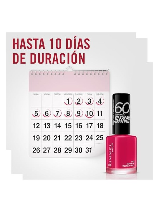 Rimmel 60 Secondi Super Shine Smalto per Unghie 8 ml 310 Double Decker Rosso donna