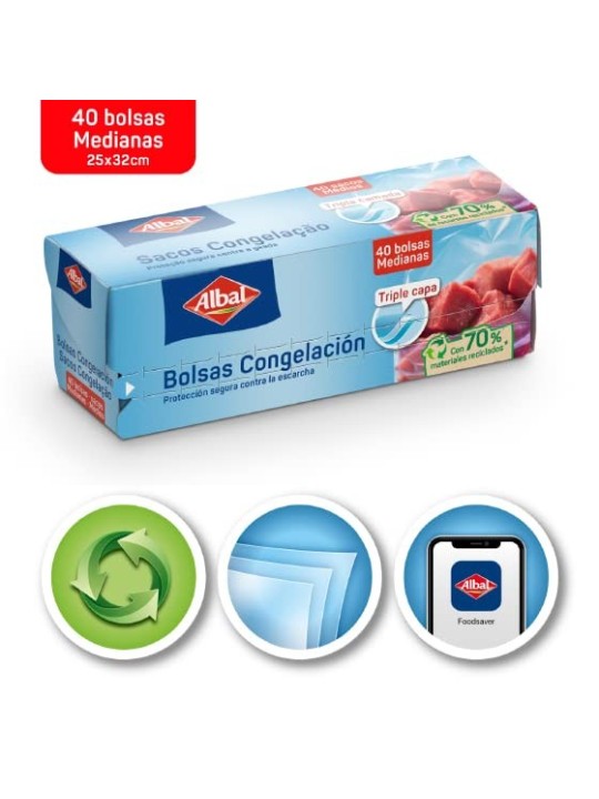 Albal Medium Triple Layer Sacchetto Congelazione 40 Unit Unisex