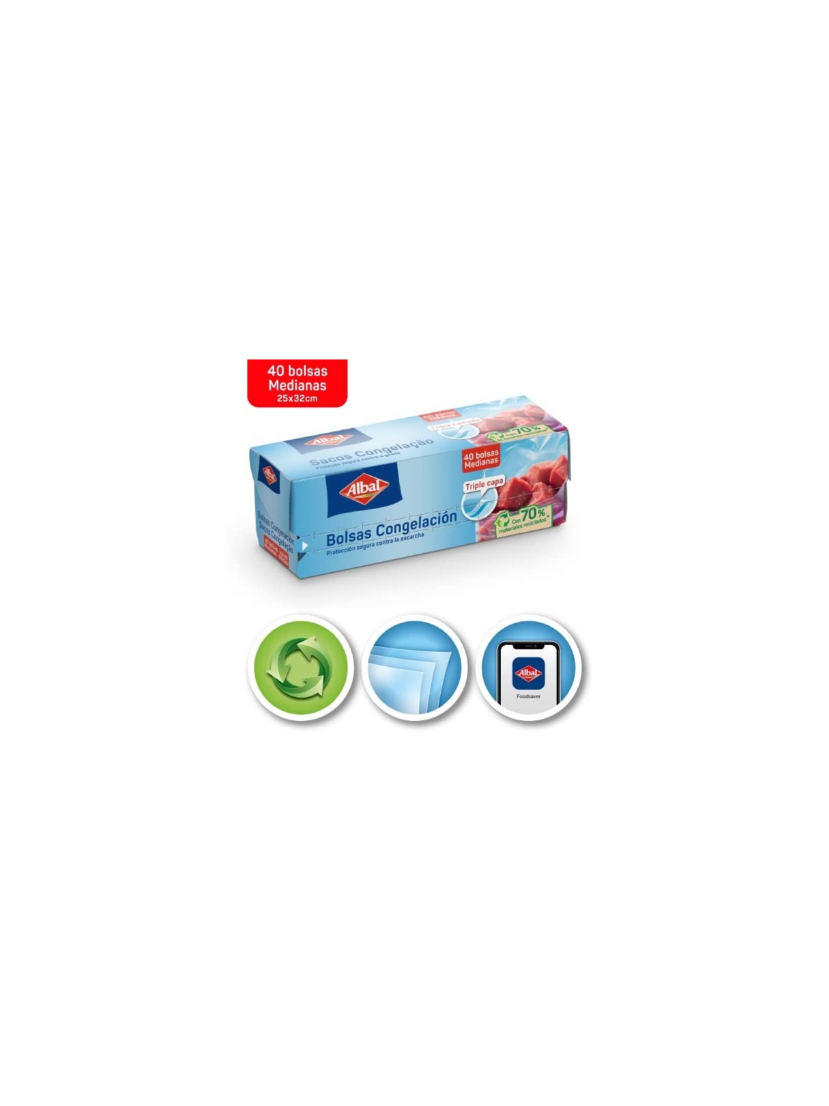 Albal Medium Triple Layer Sacchetto Congelazione 40 Unit Unisex
