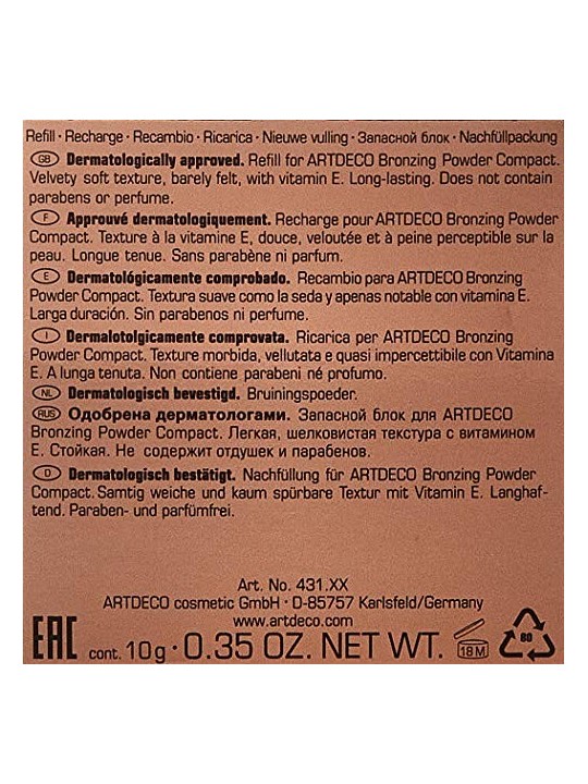 Artdeco Bronzing Powder Compact Long-Lasting - Refill 10g Numero 80 Natural