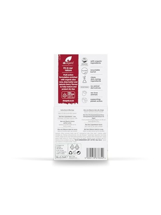 Dr Organic ALOE VERA E CILIEGIA balsamo per labbra 57 gr