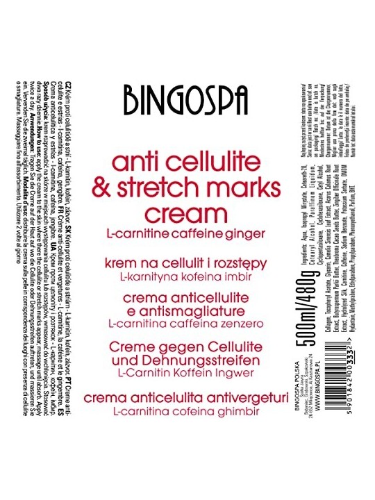 Anti-Cellulite and Stretch Marks Cream with L-Carnitine, Caffeine, and Ginger 500ml