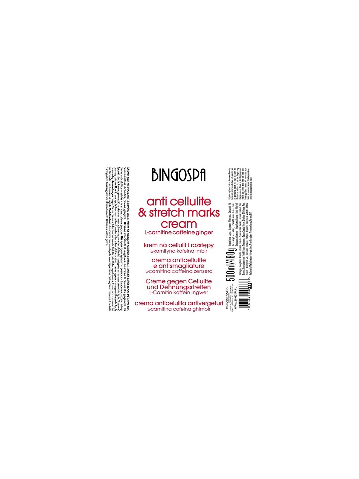 Anti-Cellulite and Stretch Marks Cream with L-Carnitine, Caffeine, and Ginger 500ml