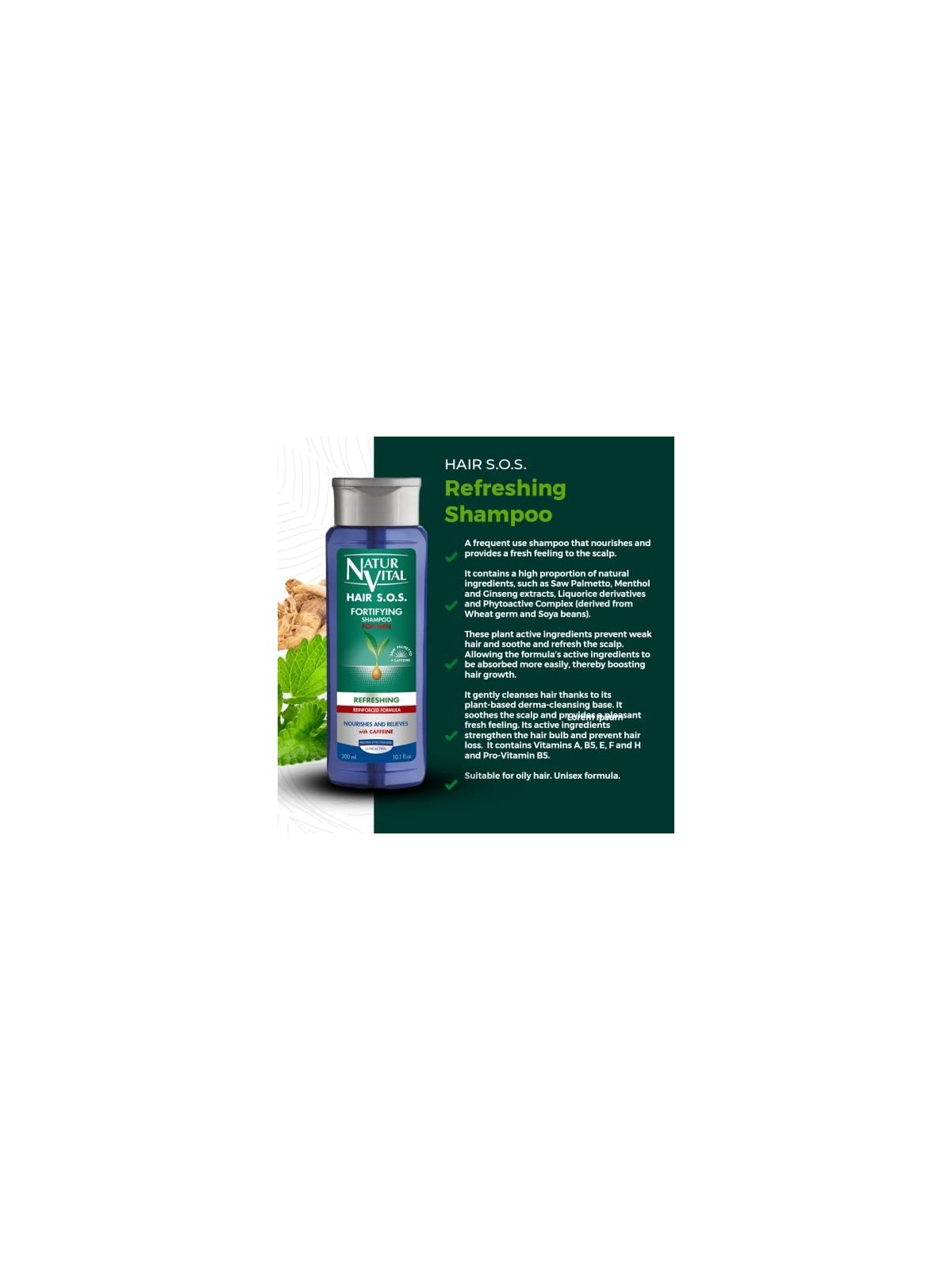 Shampoo Anticaduta Rinfrescante Natur Vital 300ml Unisex