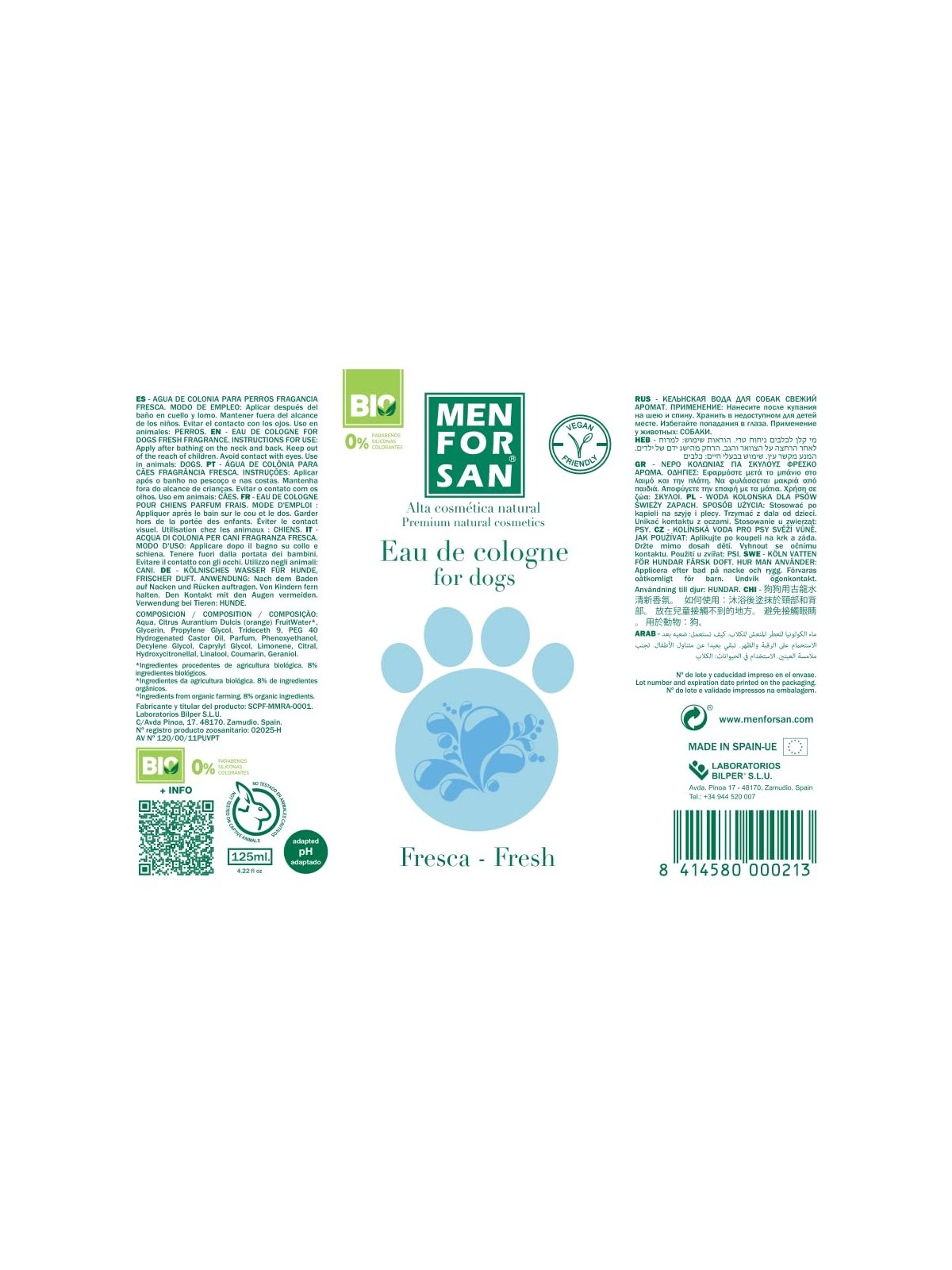 Men For San EAU DE COLOGNE FOR DOGS fresh 125ml unisex